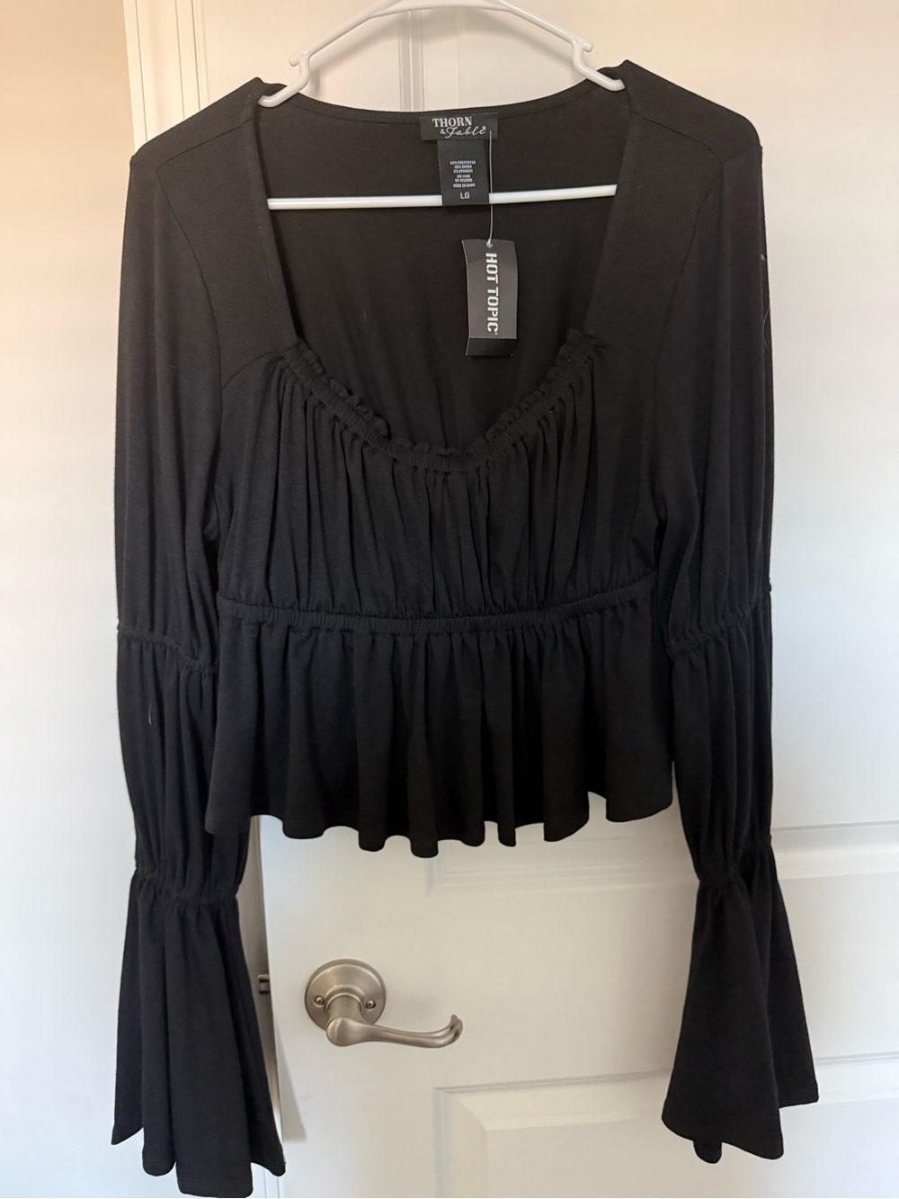 Black peasant crop top